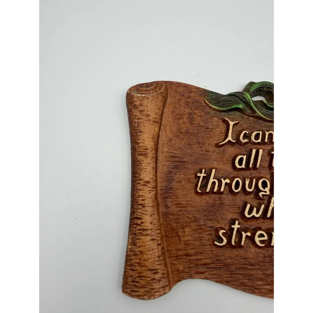 Vintage Multi Products Inc Philippians 4:13 Faux Wood Scroll Wall Plaque USA